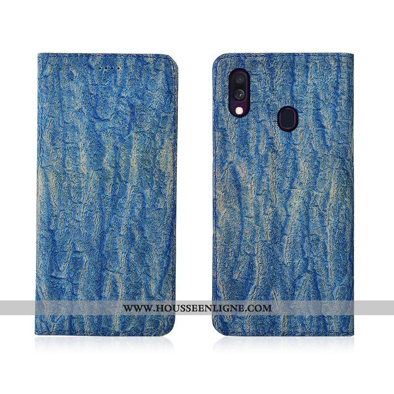 Étui Samsung Galaxy A40 Délavé En Daim Cuir Véritable Fluide Doux Silicone Protection Étoile Rouge