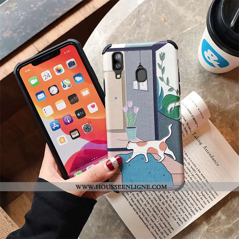 Étui Samsung Galaxy A40 Modèle Fleurie Fluide Doux Gaufrage Étoile Téléphone Portable Personnalité S