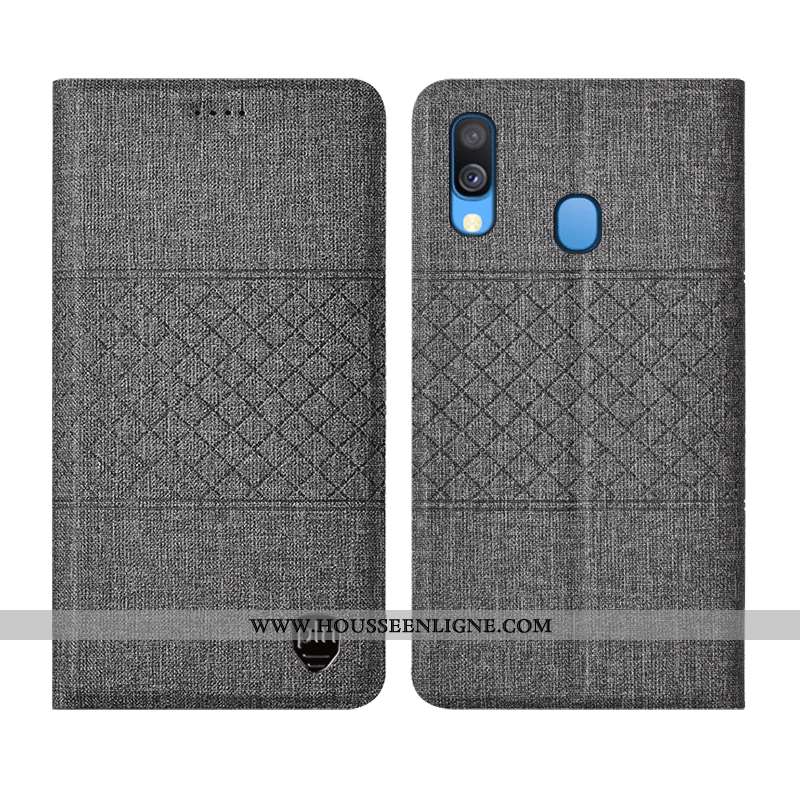 Étui Samsung Galaxy A40 Protection Cuir Coque Étoile Plaid Tout Compris Gris