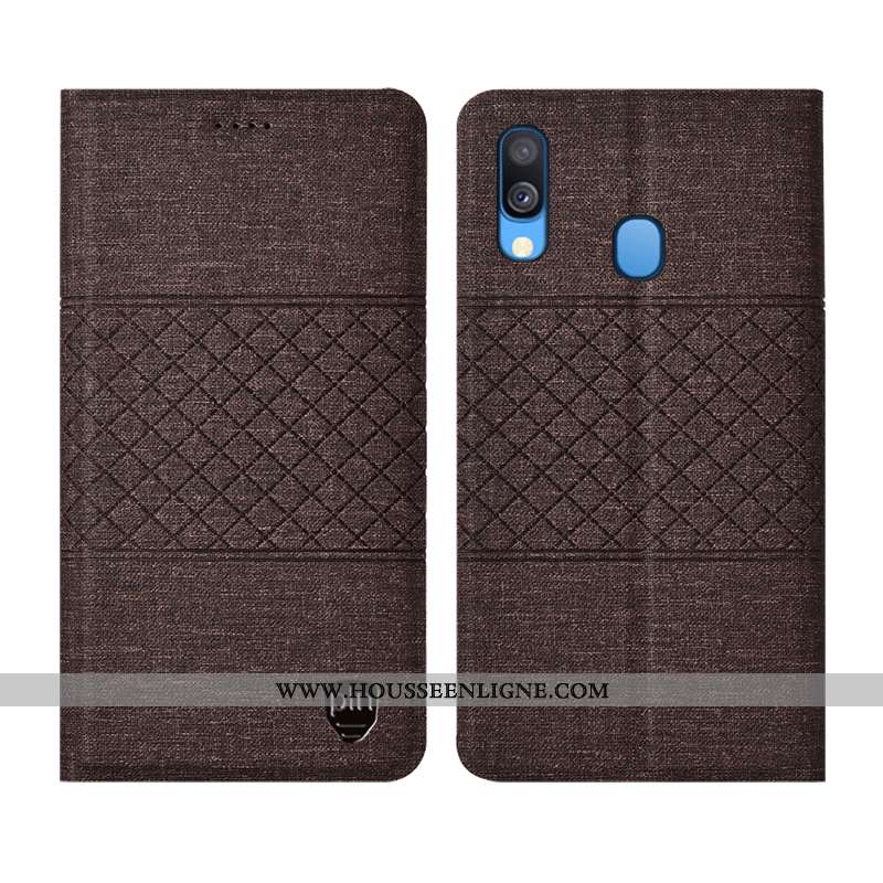 Étui Samsung Galaxy A40 Protection Cuir Coque Étoile Plaid Tout Compris Gris