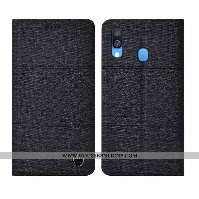 Étui Samsung Galaxy A40 Protection Cuir Coque Étoile Plaid Tout Compris Gris
