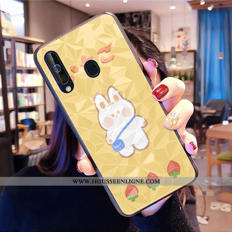 Étui Samsung Galaxy A40s Charmant Modèle Fleurie Coque Jaune Losange Téléphone Portable Incassable