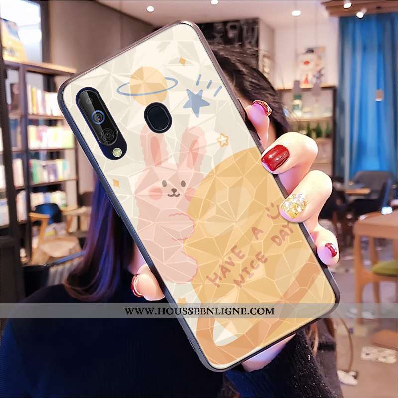 Étui Samsung Galaxy A40s Charmant Modèle Fleurie Coque Jaune Losange Téléphone Portable Incassable