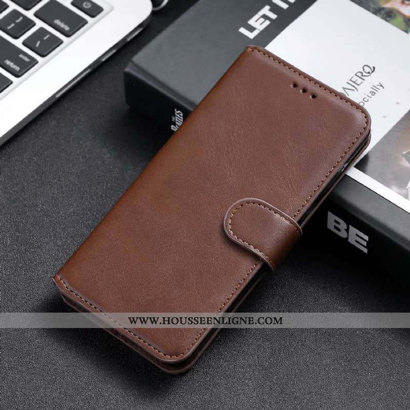 Étui Samsung Galaxy A41 Cuir Fluide Doux Coque Couleur Unie Clamshell Téléphone Portable Marron