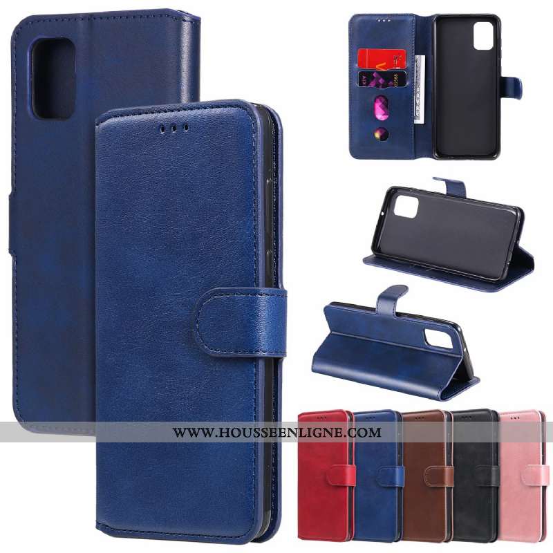 Étui Samsung Galaxy A41 Cuir Fluide Doux Coque Couleur Unie Clamshell Téléphone Portable Marron