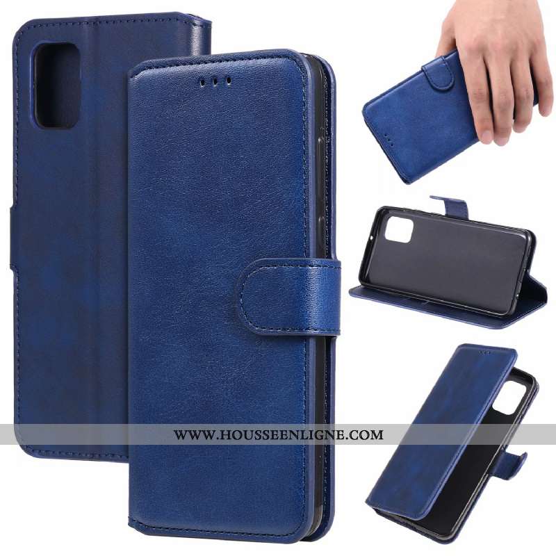 Étui Samsung Galaxy A41 Cuir Fluide Doux Coque Couleur Unie Clamshell Téléphone Portable Marron