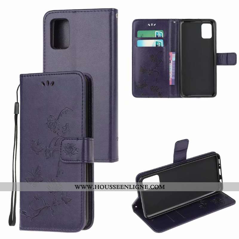 Étui Samsung Galaxy A41 Cuir Fluide Doux Papillon Clamshell Violet Fleur