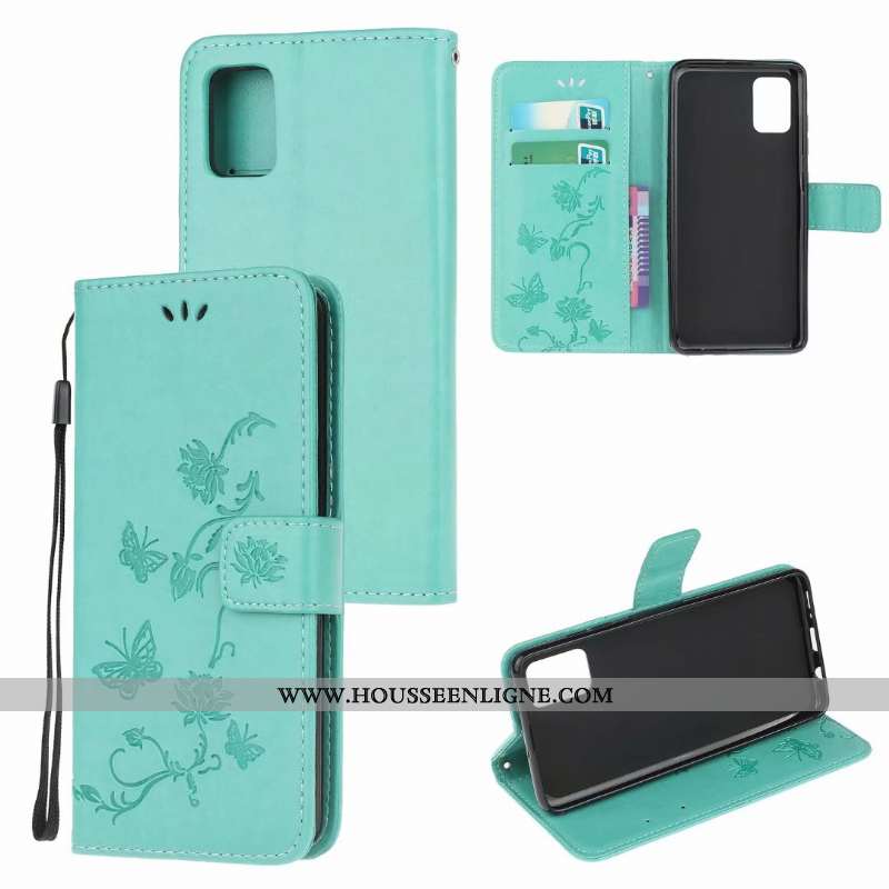 Étui Samsung Galaxy A41 Cuir Fluide Doux Papillon Clamshell Violet Fleur