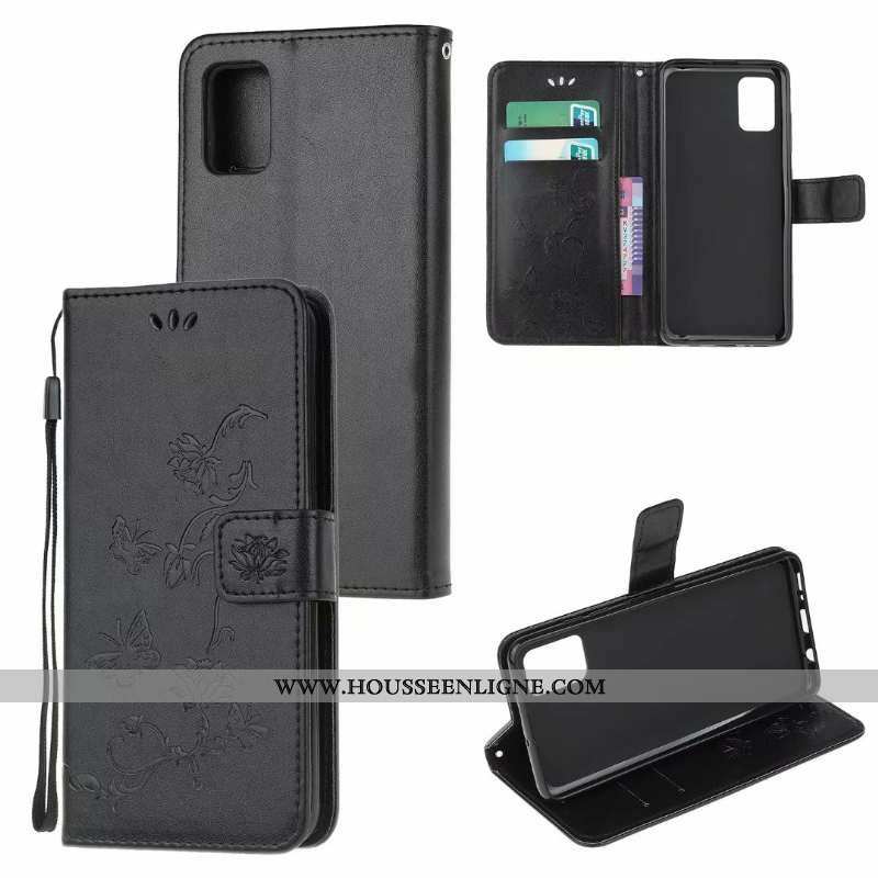 Étui Samsung Galaxy A41 Cuir Fluide Doux Papillon Clamshell Violet Fleur