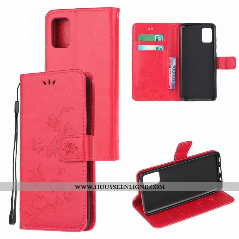 Étui Samsung Galaxy A41 Cuir Fluide Doux Papillon Clamshell Violet Fleur