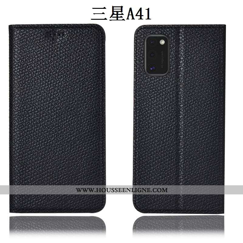 Étui Samsung Galaxy A41 Cuir Véritable Modèle Fleurie Housse Téléphone Portable Mesh Coque Rose