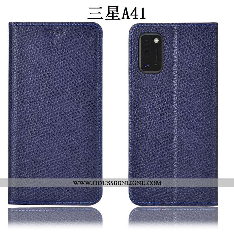 Étui Samsung Galaxy A41 Cuir Véritable Modèle Fleurie Housse Téléphone Portable Mesh Coque Rose