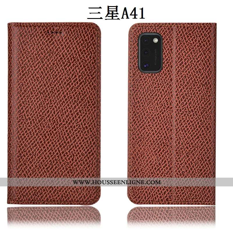 Étui Samsung Galaxy A41 Cuir Véritable Modèle Fleurie Housse Téléphone Portable Mesh Coque Rose