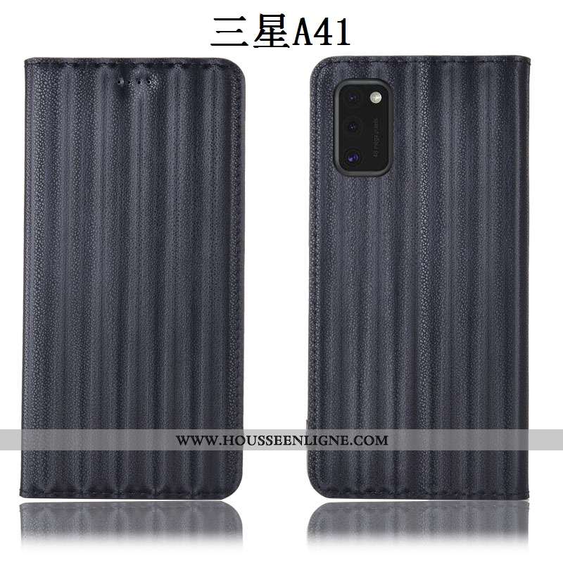 Étui Samsung Galaxy A41 Cuir Véritable Protection Dégradé Coque Tout Compris Incassable Noir