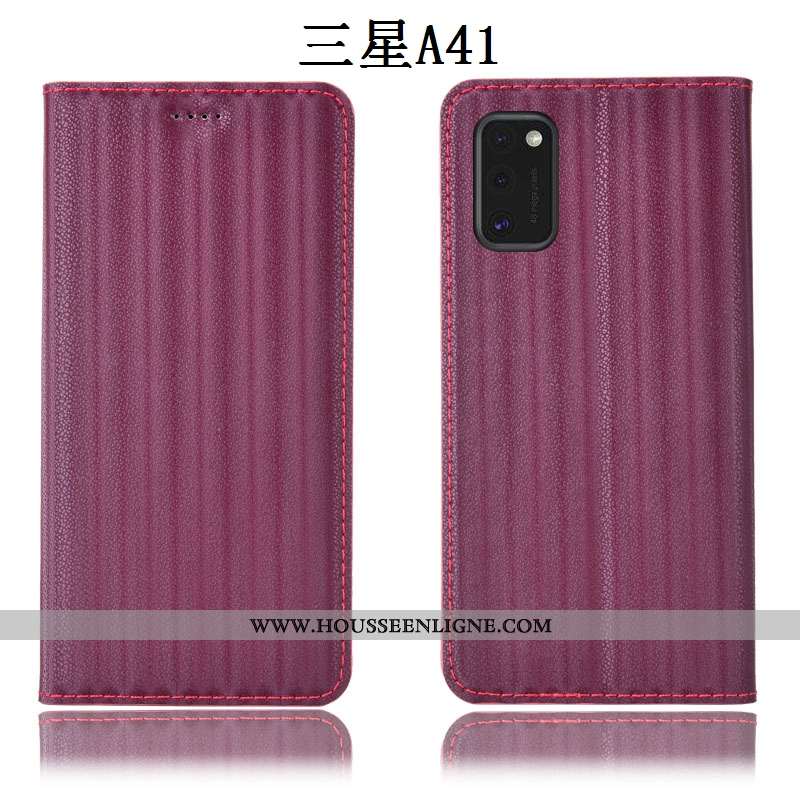 Étui Samsung Galaxy A41 Cuir Véritable Protection Dégradé Coque Tout Compris Incassable Noir