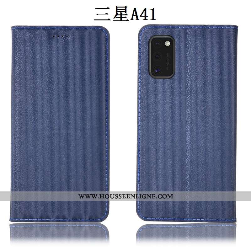 Étui Samsung Galaxy A41 Cuir Véritable Protection Dégradé Coque Tout Compris Incassable Noir