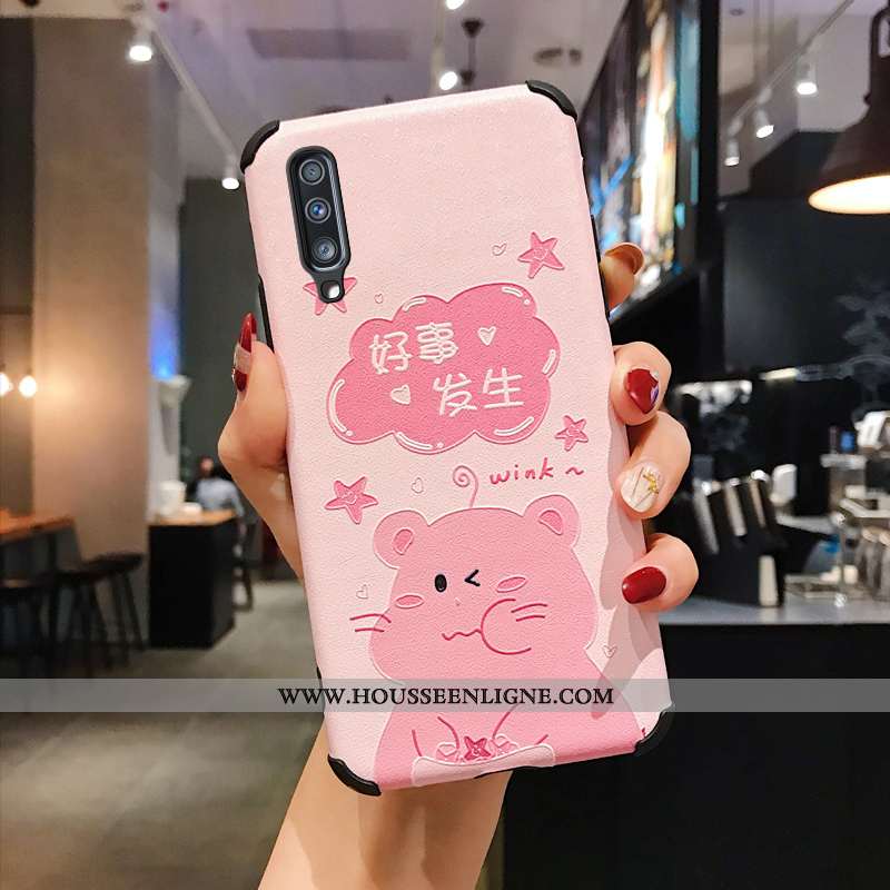Étui Samsung Galaxy A50 Gaufrage Tendance Silicone Rose Coque Fluide Doux Étoile