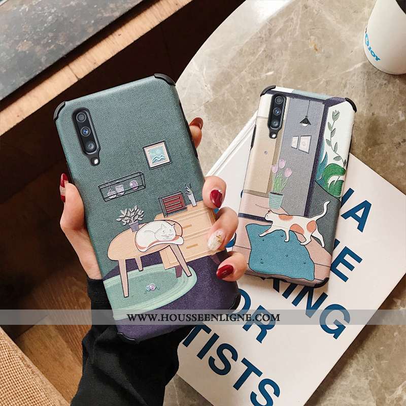 Étui Samsung Galaxy A50 Gaufrage Tendance Silicone Rose Coque Fluide Doux Étoile