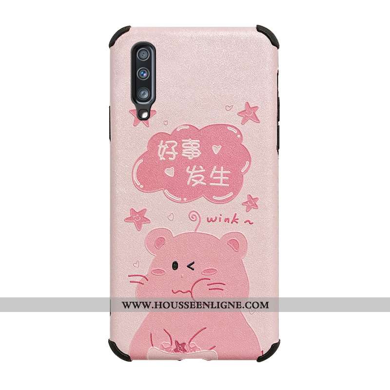 Étui Samsung Galaxy A50 Gaufrage Tendance Silicone Rose Coque Fluide Doux Étoile