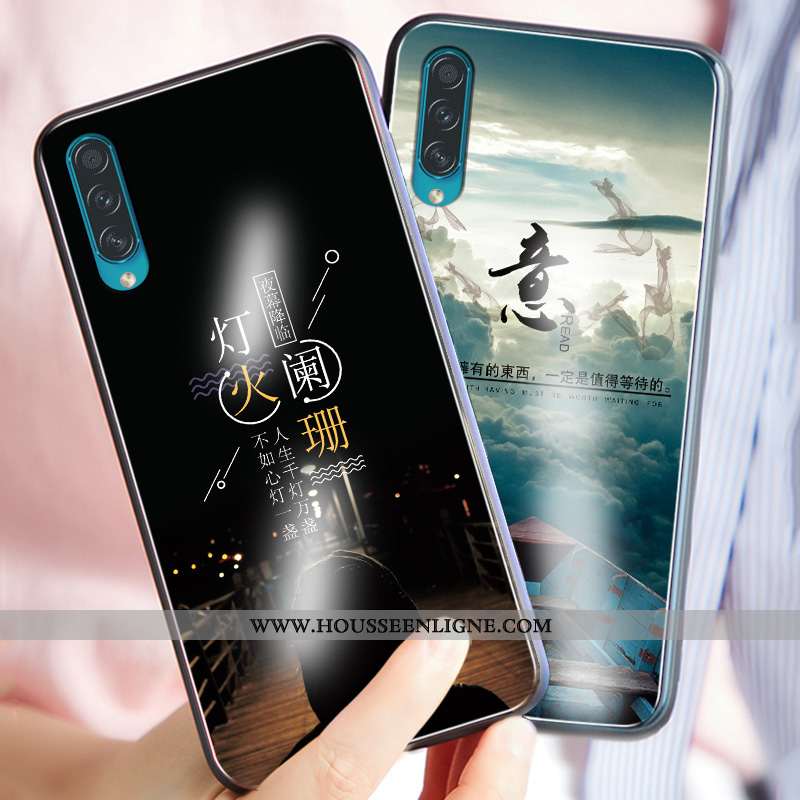 Étui Samsung Galaxy A50s Fluide Doux Silicone Tendance Net Rouge Téléphone Portable Étoile Miroir Bl