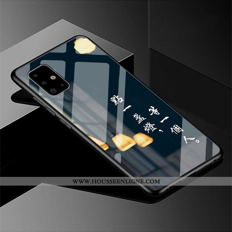 Étui Samsung Galaxy A51 Personnalité Tendance Étoile Protection Miroir Coque Délavé En Daim Noir
