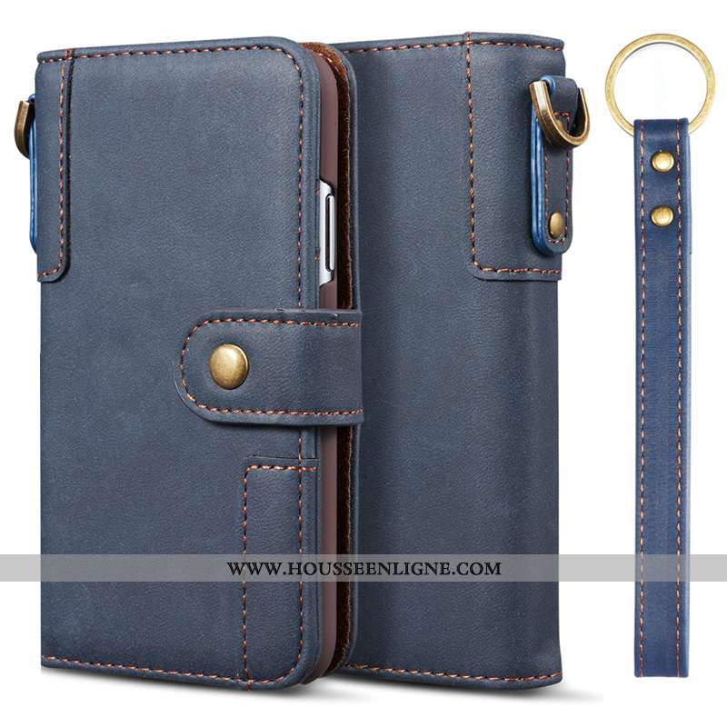 Étui Samsung Galaxy A51 Protection Cuir Véritable Téléphone Portable Bleu Marin Housse Portefeuille 