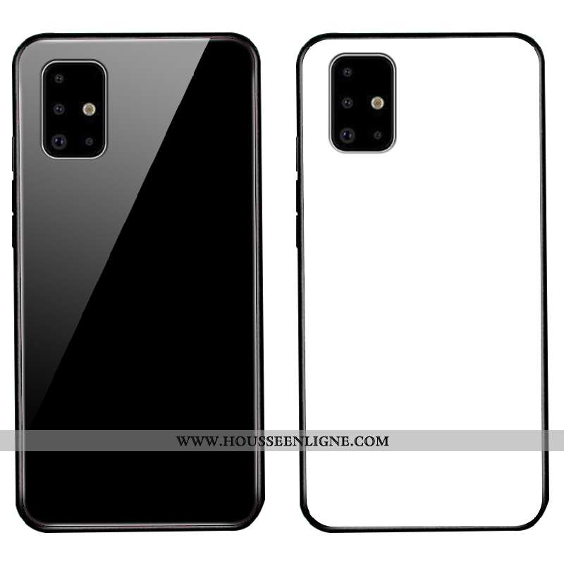 Étui Samsung Galaxy A51 Verre Délavé En Daim Simple Étoile Protection Tout Compris Noir