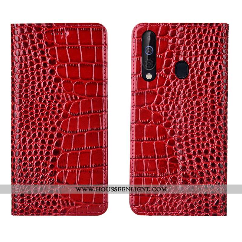 Étui Samsung Galaxy A60 Cuir Cuir Véritable Rouge Crocodile Véritable Étoile
