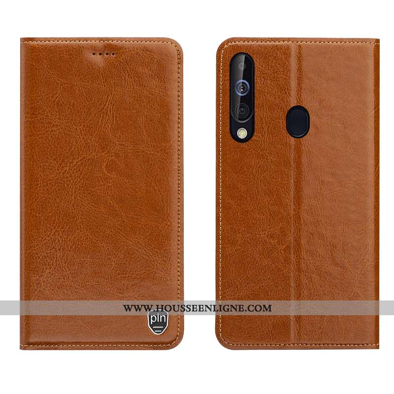 Étui Samsung Galaxy A60 Cuir Modèle Fleurie Coque Téléphone Portable Véritable Étoile Marron