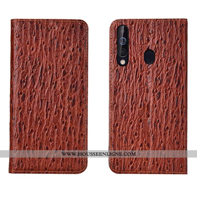 Étui Samsung Galaxy A60 Cuir Véritable Protection Oiseau Incassable Téléphone Portable Étoile Marron