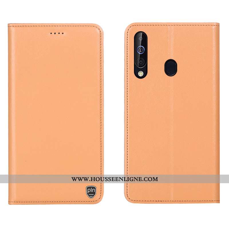 Étui Samsung Galaxy A60 Modèle Fleurie Cuir Véritable Coque Étoile Téléphone Portable Cuir Jaune