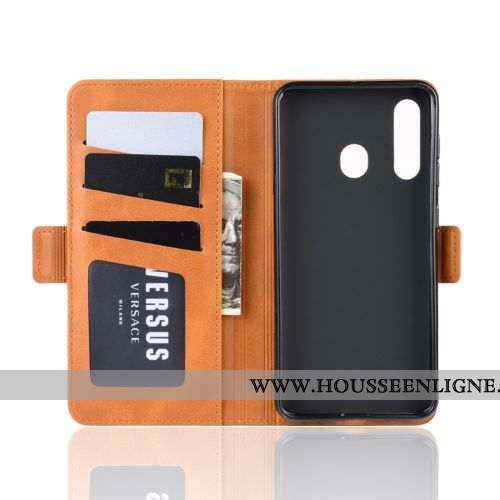 Étui Samsung Galaxy A60 Protection Cuir Carte Une Agrafe Jaune Coque