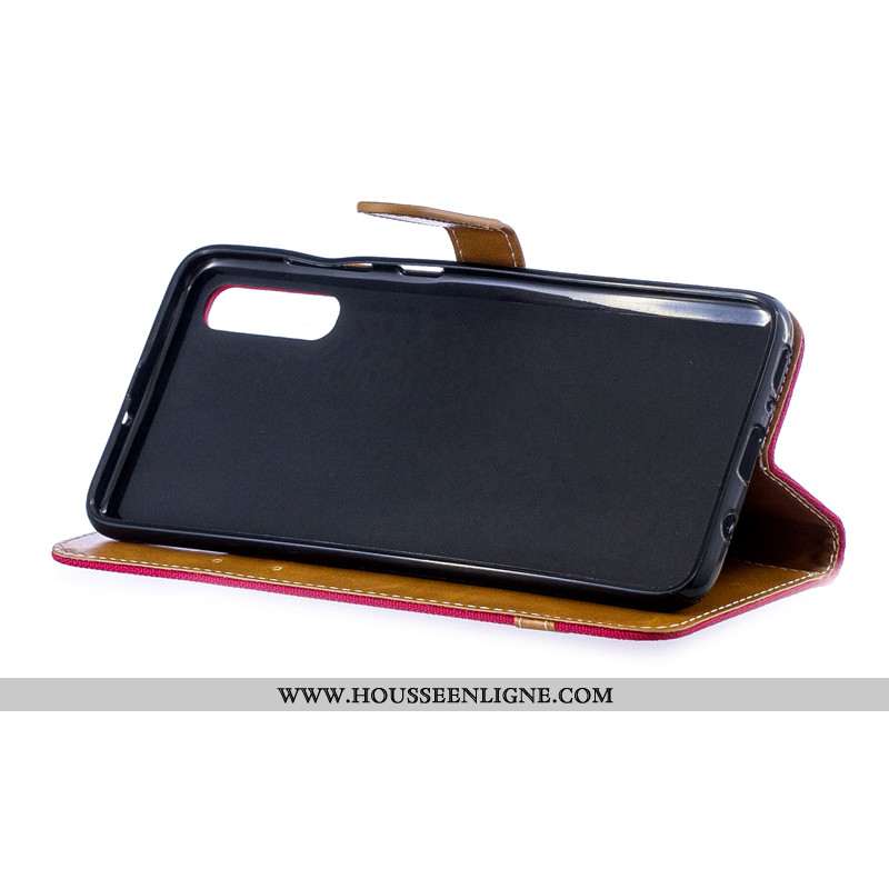 Étui Samsung Galaxy A70 Cuir Protection Téléphone Portable Housse En Denim Coque Portefeuille Violet