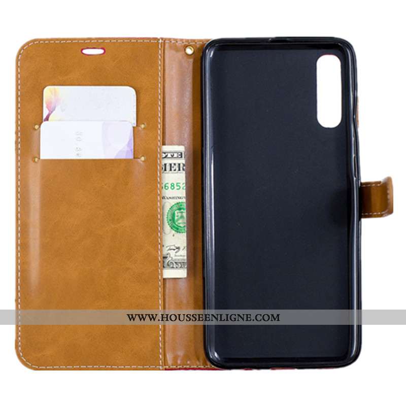 Étui Samsung Galaxy A70 Cuir Protection Téléphone Portable Housse En Denim Coque Portefeuille Violet