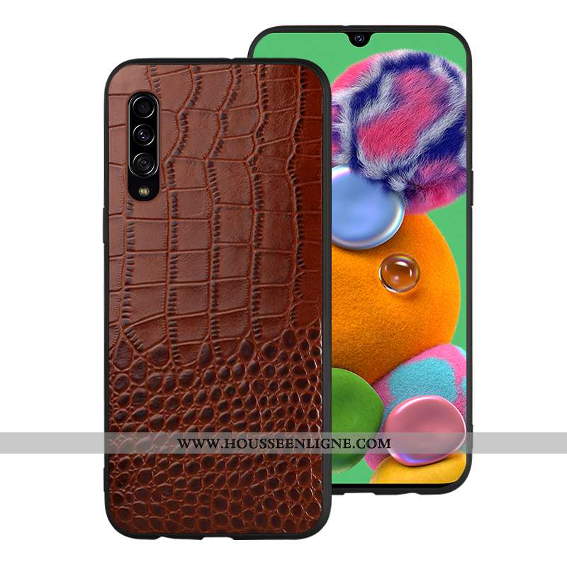 Étui Samsung Galaxy A70 Cuir Véritable Tendance Tout Compris Coque Cuir Modèle Fleurie Marron