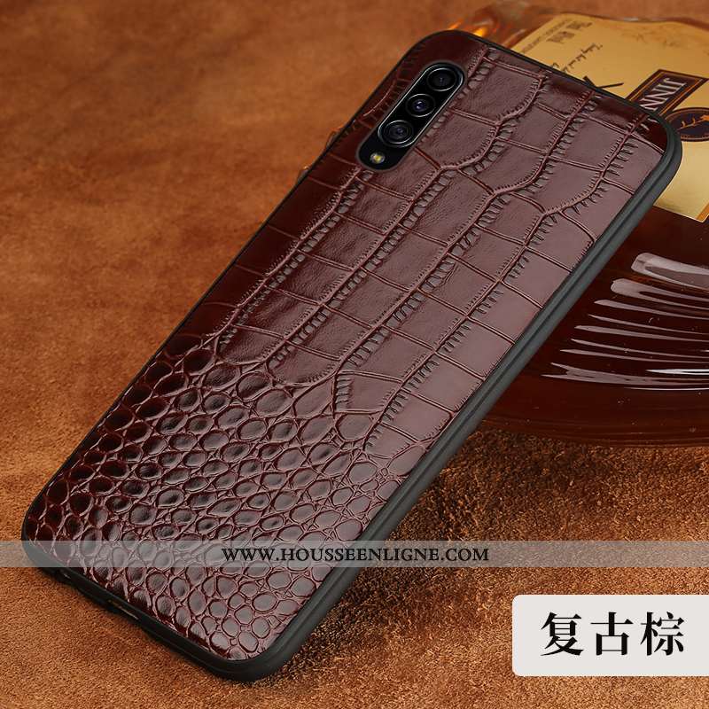 Étui Samsung Galaxy A70 Cuir Véritable Tendance Tout Compris Coque Cuir Modèle Fleurie Marron