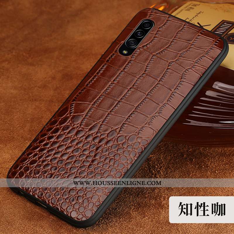 Étui Samsung Galaxy A70 Cuir Véritable Tendance Tout Compris Coque Cuir Modèle Fleurie Marron