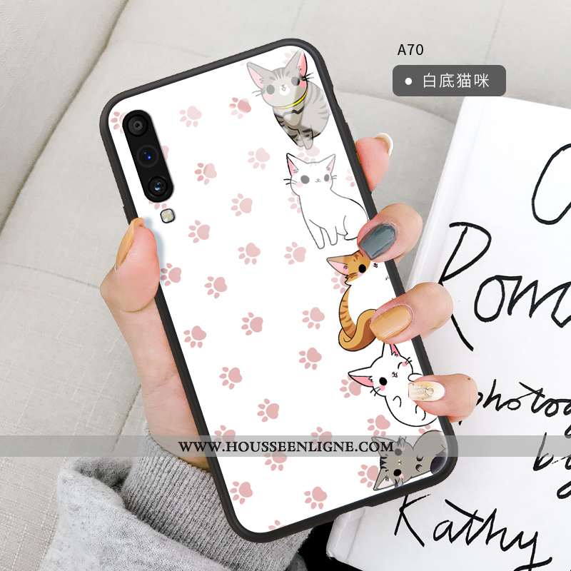 Étui Samsung Galaxy A70 Ultra Tendance Verre Net Rouge Fluide Doux Coque Tout Compris Rose
