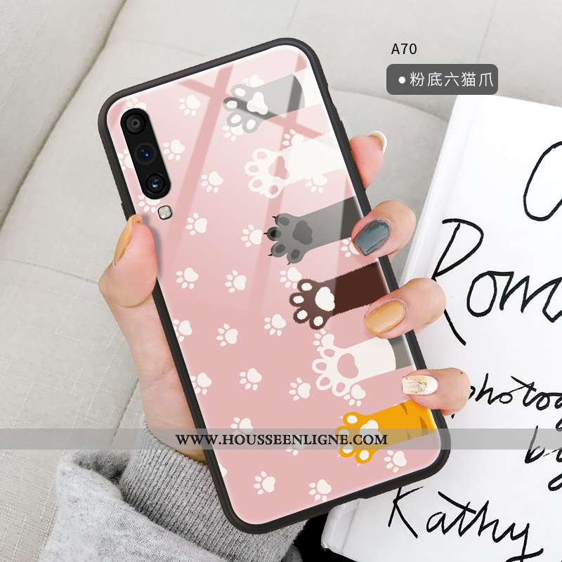 Étui Samsung Galaxy A70 Ultra Tendance Verre Net Rouge Fluide Doux Coque Tout Compris Rose