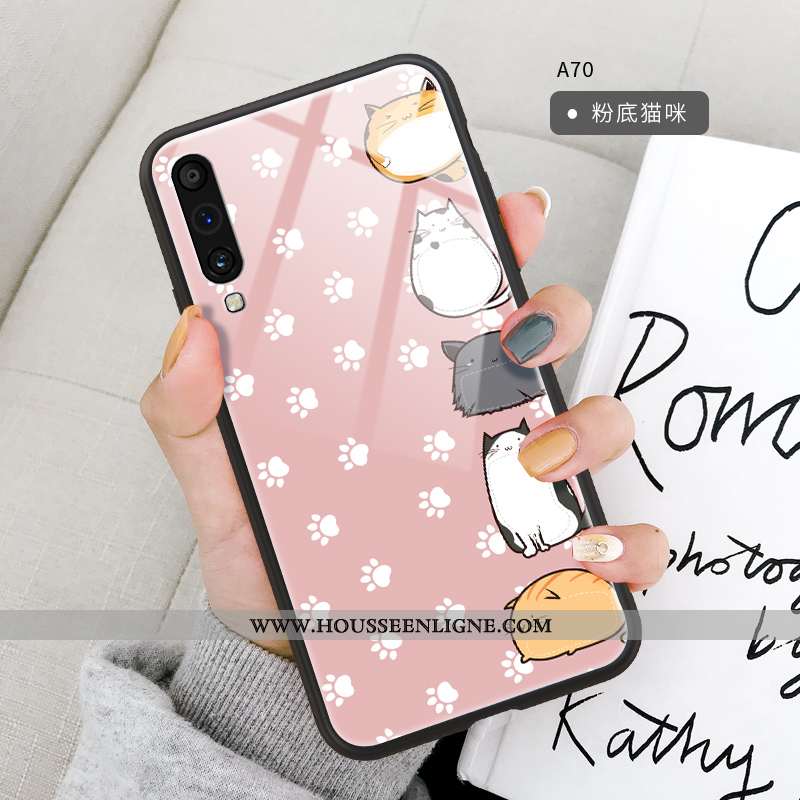Étui Samsung Galaxy A70 Ultra Tendance Verre Net Rouge Fluide Doux Coque Tout Compris Rose