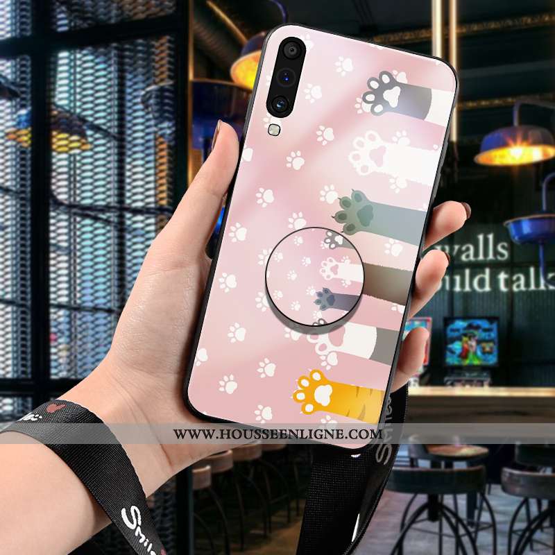Étui Samsung Galaxy A70 Ultra Tendance Verre Net Rouge Fluide Doux Coque Tout Compris Rose