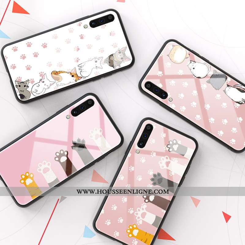 Étui Samsung Galaxy A70 Ultra Tendance Verre Net Rouge Fluide Doux Coque Tout Compris Rose
