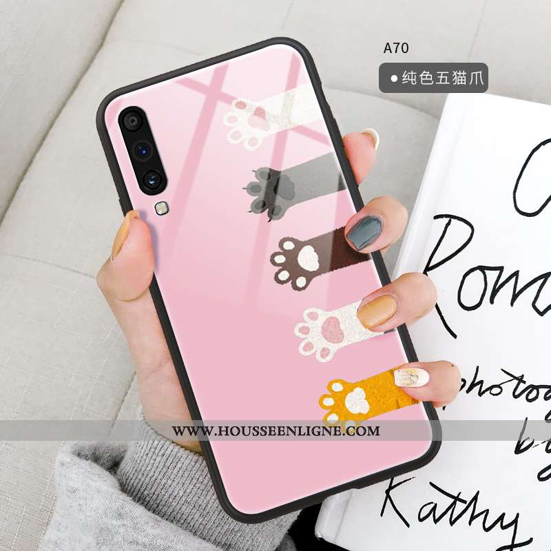 Étui Samsung Galaxy A70 Ultra Tendance Verre Net Rouge Fluide Doux Coque Tout Compris Rose