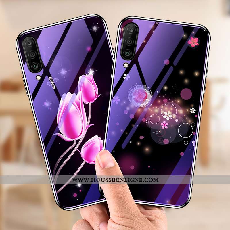Étui Samsung Galaxy A70 Verre Personnalité Couleur Unie Motif Bleu Téléphone Portable Violet