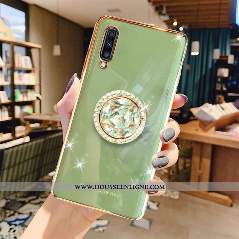 Étui Samsung Galaxy A70s Fluide Doux Luxe Gris Placage Téléphone Portable Tendance Business Verte