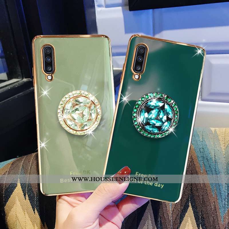 Étui Samsung Galaxy A70s Fluide Doux Luxe Gris Placage Téléphone Portable Tendance Business Verte