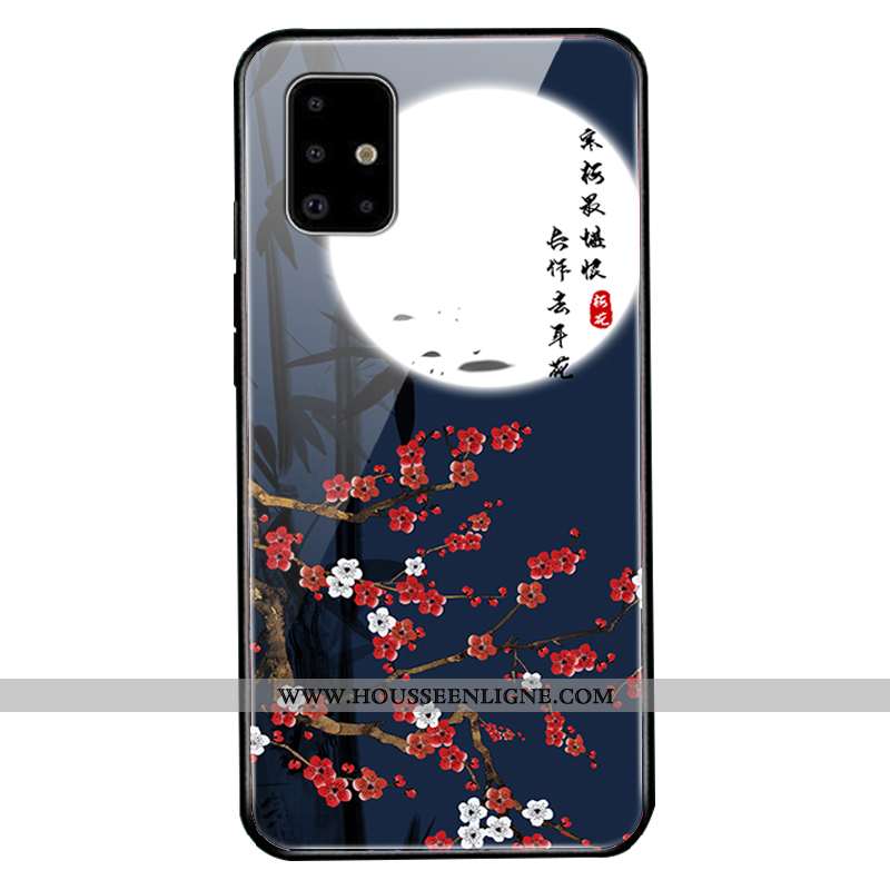 Étui Samsung Galaxy A71 Créatif Dessin Animé Verre Téléphone Portable Silicone Incassable Bleu Foncé