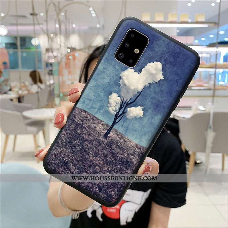 Étui Samsung Galaxy A71 Créatif Fluide Doux Coque Téléphone Portable Silicone Petit Bleu