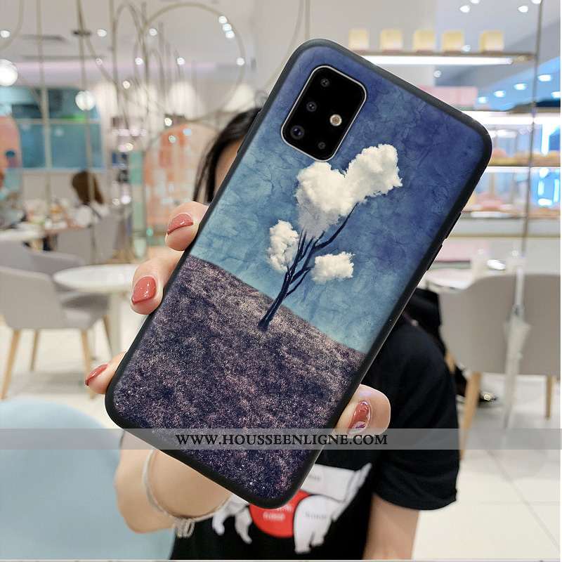 Étui Samsung Galaxy A71 Créatif Fluide Doux Coque Téléphone Portable Silicone Petit Bleu
