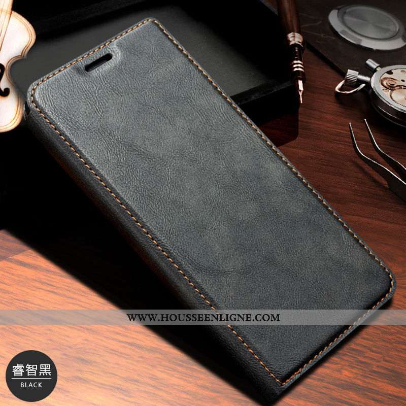 Étui Samsung Galaxy A71 Cuir Cuir Véritable Bleu Marin Housse Téléphone Portable Coque Véritable Ble
